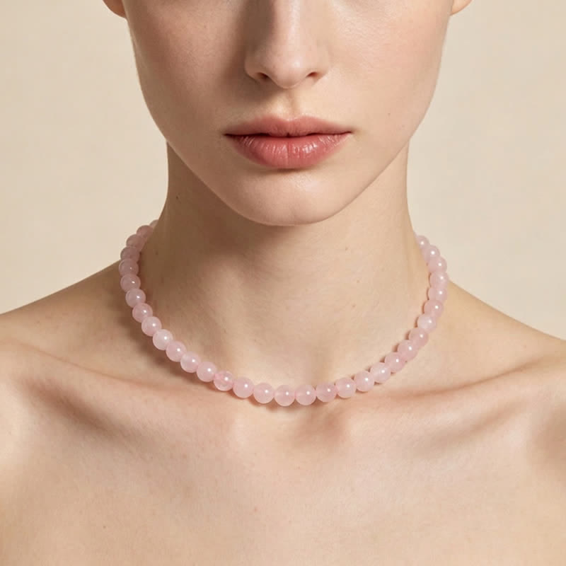 Buddha Stones Natural Rose Quartz Bead Peace Necklace