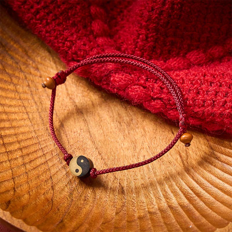 Buddha Stones Ebony Yin Yang Symbol Peace Colorful String Bracelet
