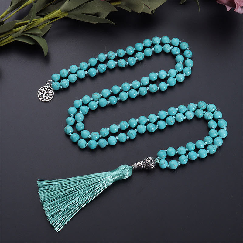 EverestArtStudios Turquoise Tree of Life Protection Knotted Tassel Mala