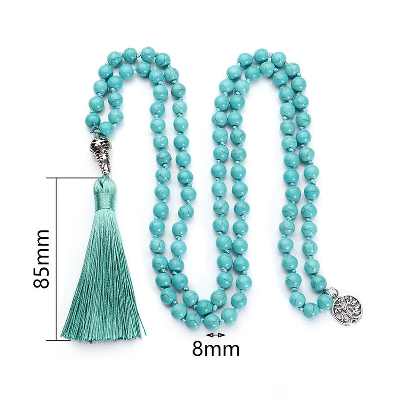 EverestArtStudios Turquoise Tree of Life Protection Knotted Tassel Mala