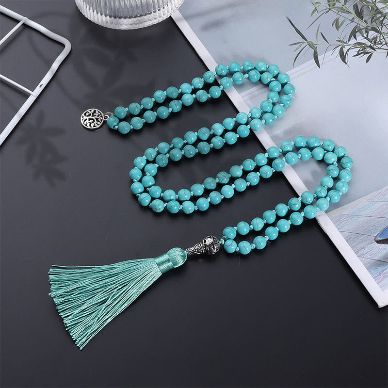 EverestArtStudios Turquoise Tree of Life Protection Knotted Tassel Mala