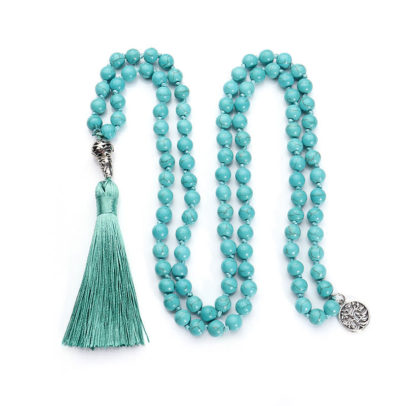 EverestArtStudios Turquoise Tree of Life Protection Knotted Tassel Mala