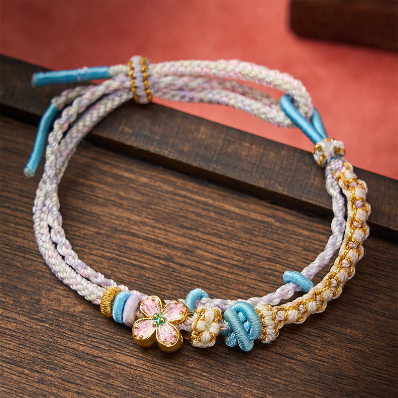 EverestArtstudios Hand-Woven String Peach Blossom Knotting Connection Double Layer Bracelet