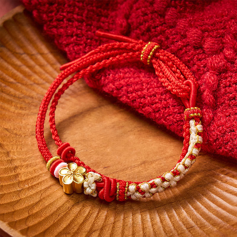 EverestArtstudios Hand-Woven String Peach Blossom Knotting Connection Double Layer Bracelet