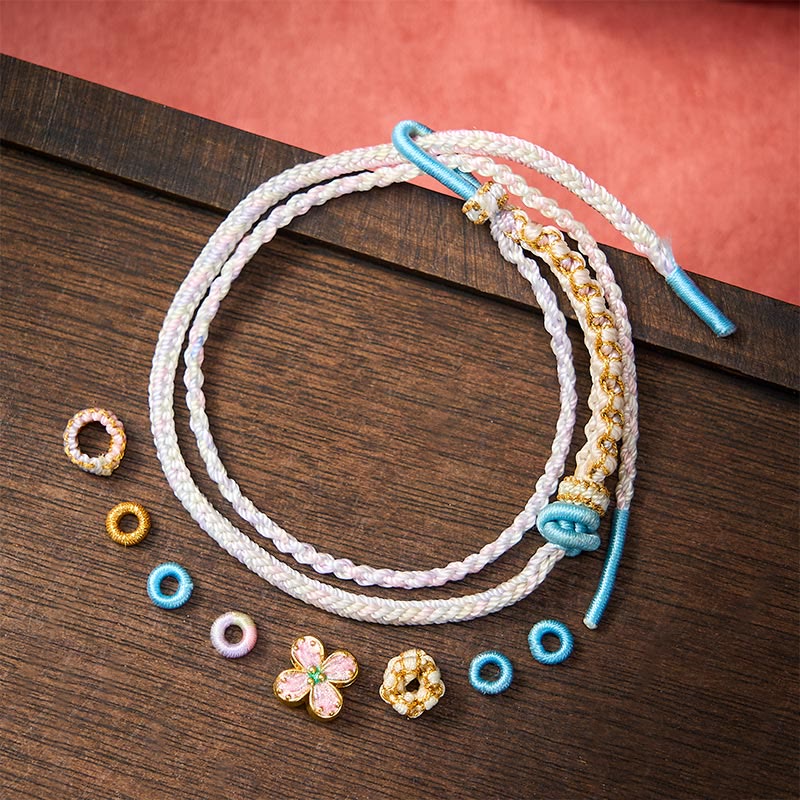 EverestArtstudios Hand-Woven String Peach Blossom Knotting Connection Double Layer Bracelet