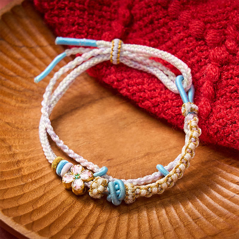 Buddha Stones Hand-Woven String Peach Blossom Knotting Connection Double Layer Bracelet