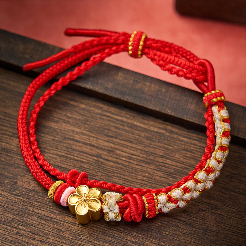 EverestArtstudios Hand-Woven String Peach Blossom Knotting Connection Double Layer Bracelet