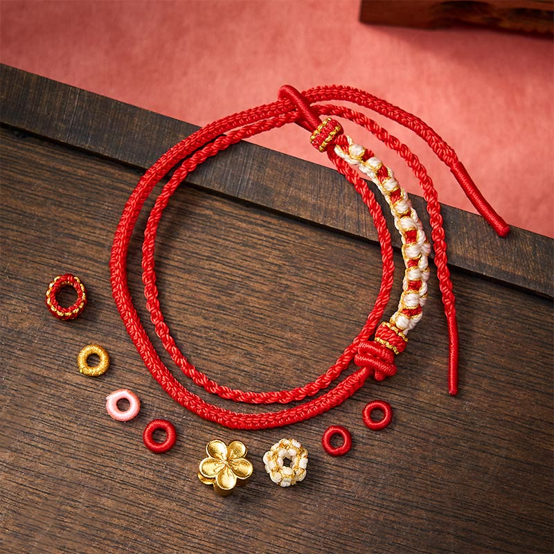 EverestArtstudios Hand-Woven String Peach Blossom Knotting Connection Double Layer Bracelet