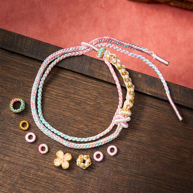 EverestArtstudios Hand-Woven String Peach Blossom Knotting Connection Double Layer Bracelet