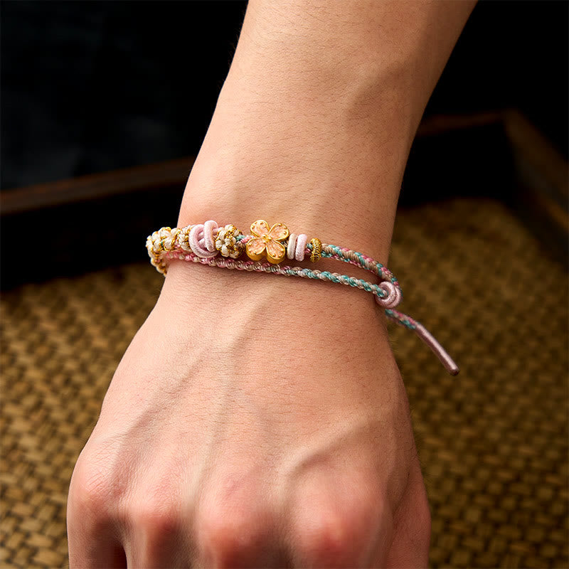 EverestArtstudios Hand-Woven String Peach Blossom Knotting Connection Double Layer Bracelet
