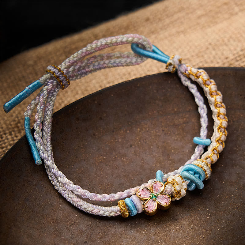 EverestArtstudios Hand-Woven String Peach Blossom Knotting Connection Double Layer Bracelet