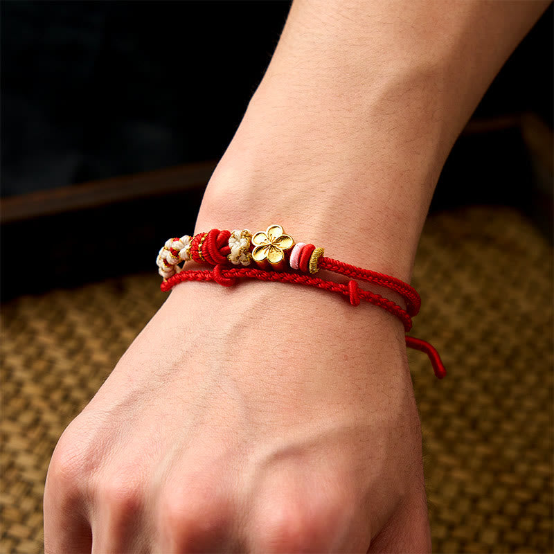 EverestArtstudios Hand-Woven String Peach Blossom Knotting Connection Double Layer Bracelet