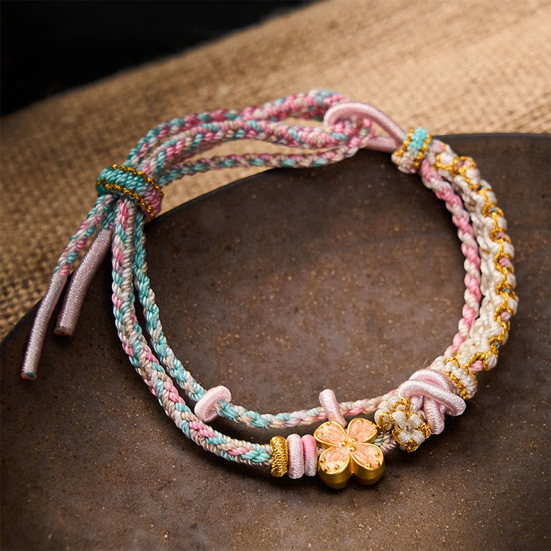 EverestArtstudios Hand-Woven String Peach Blossom Knotting Connection Double Layer Bracelet