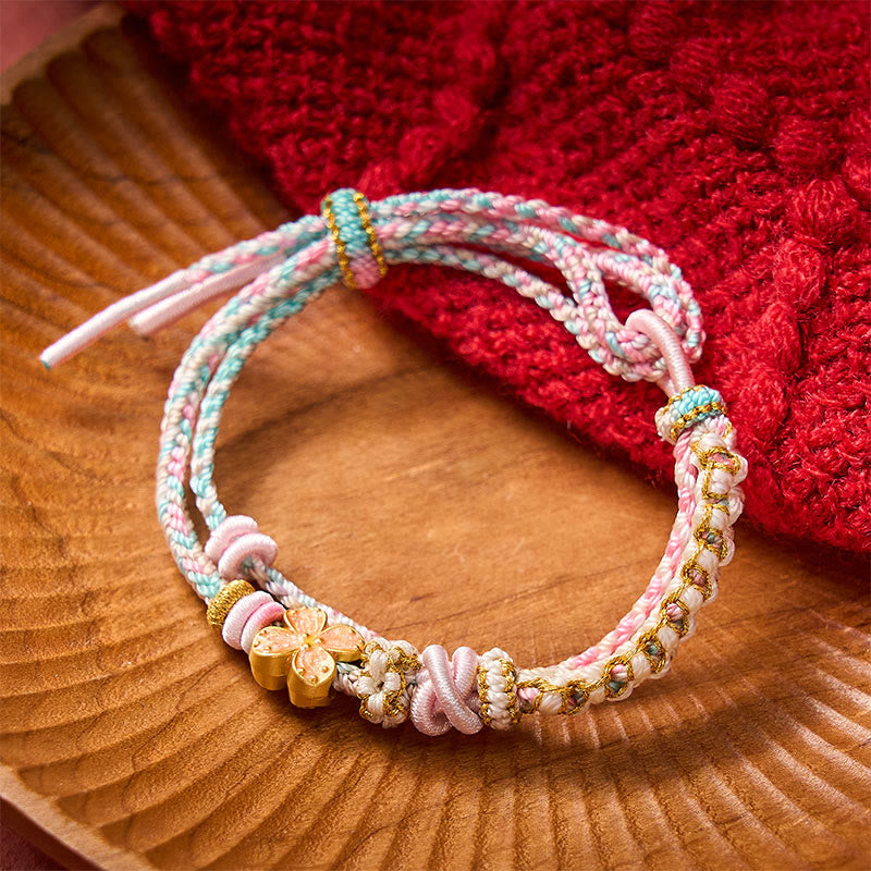EverestArtstudios Hand-Woven String Peach Blossom Knotting Connection Double Layer Bracelet