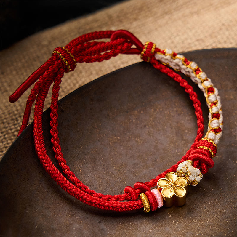 EverestArtstudios Hand-Woven String Peach Blossom Knotting Connection Double Layer Bracelet