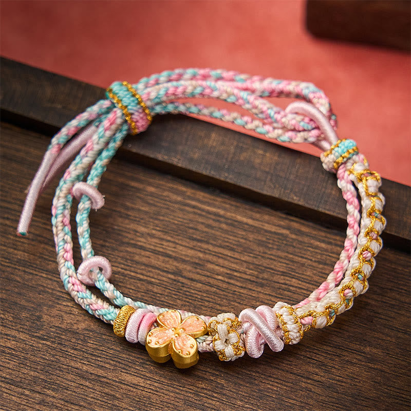 EverestArtstudios Hand-Woven String Peach Blossom Knotting Connection Double Layer Bracelet
