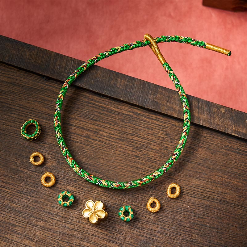EverestArtstudios Five Color Hand Woven Green String Green Ingots And Plum Blossom Amulets Protection Adjustable Bracelet