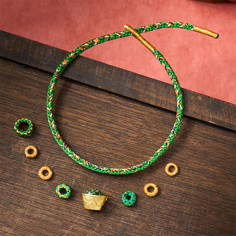 EverestArtstudios Five Color Hand Woven Green String Green Ingots And Plum Blossom Amulets Protection Adjustable Bracelet