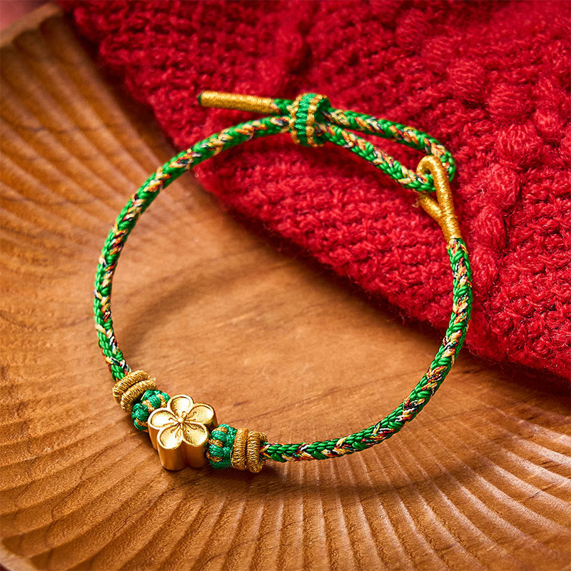 EverestArtstudios Five Color Hand Woven Green String Green Ingots And Plum Blossom Amulets Protection Adjustable Bracelet