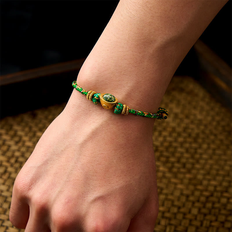 Buddha Stones Five Color Hand Woven Green String Green Ingots And Plum Blossom Amulets Protection Adjustable Bracelet