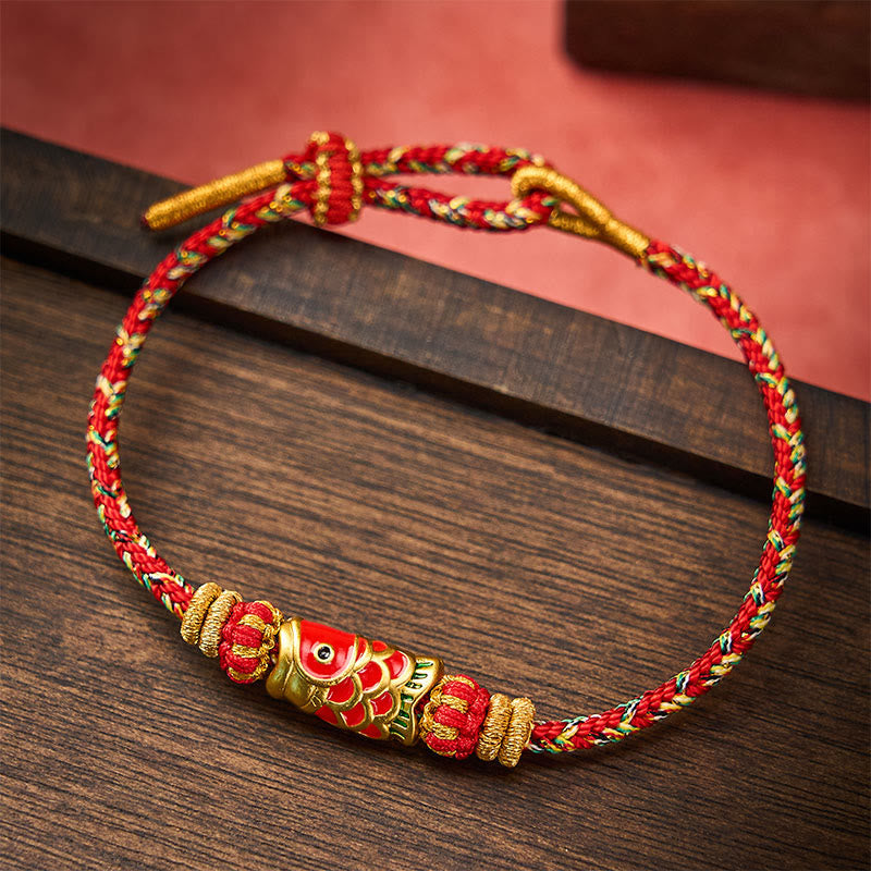 Buddha Stones Hand-Woven Red String Koi Fish Flower Protection Bracelet
