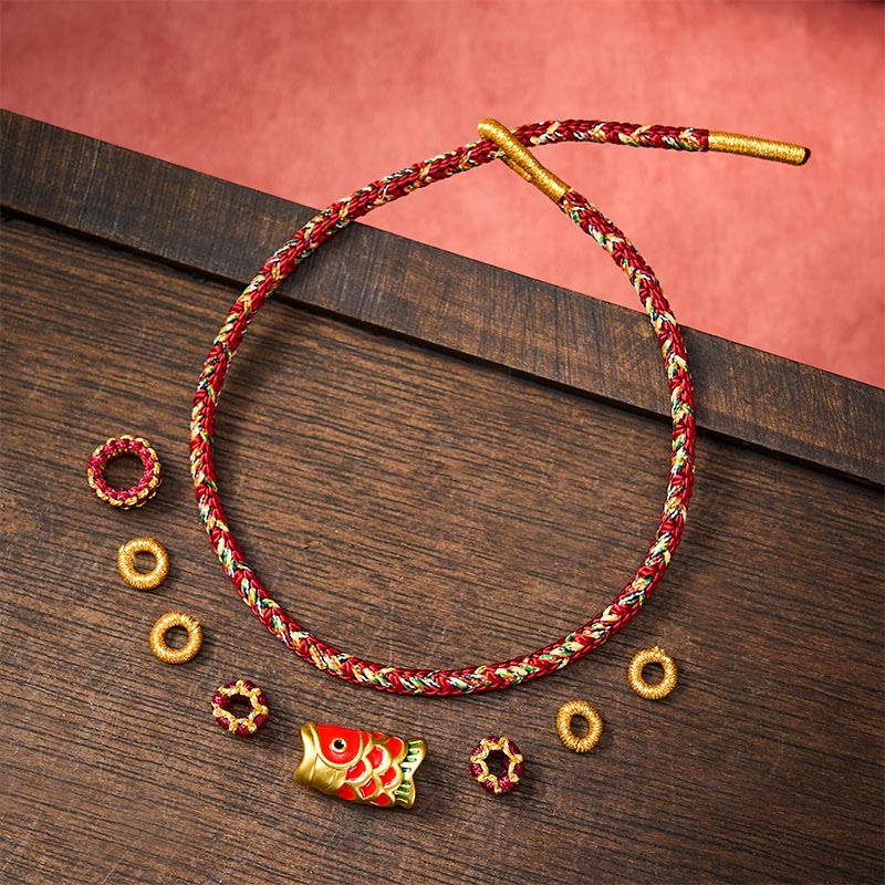 Buddha Stones Hand-Woven Red String Koi Fish Flower Protection Bracelet