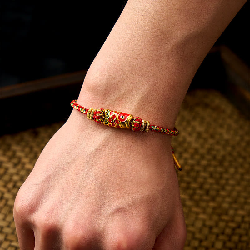 Buddha Stones Hand-Woven Red String Koi Fish Flower Protection Bracelet