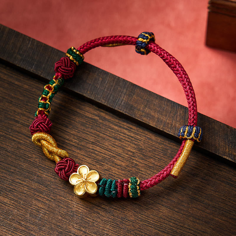 Buddha Stones Hand-Woven Multicolor Cord Chinese Knotting Peach Blossom Luck Couple Bracelet