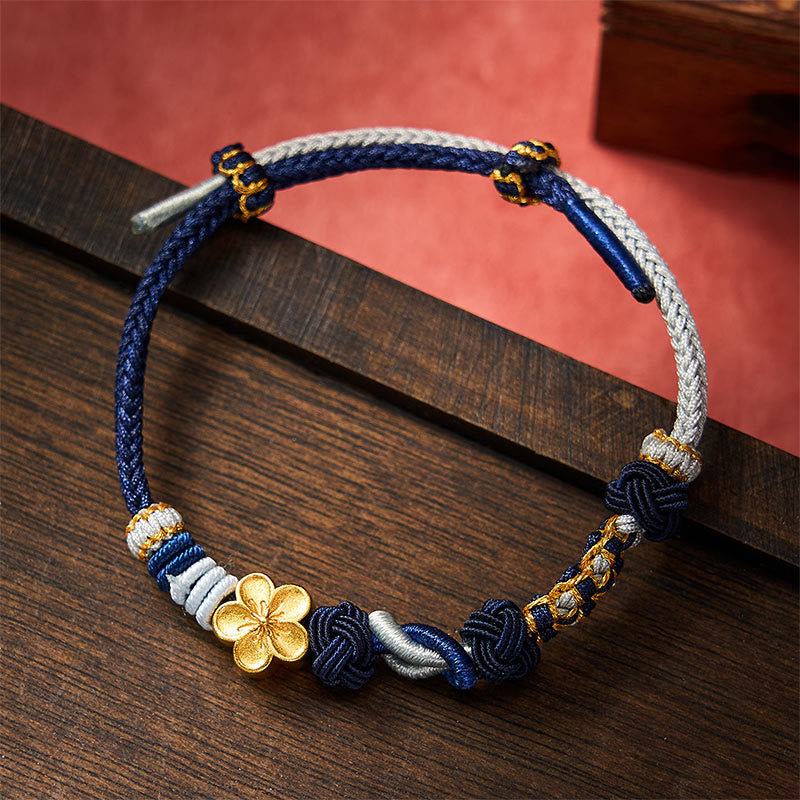 Buddha Stones Hand-Woven Multicolor Cord Chinese Knotting Peach Blossom Luck Couple Bracelet