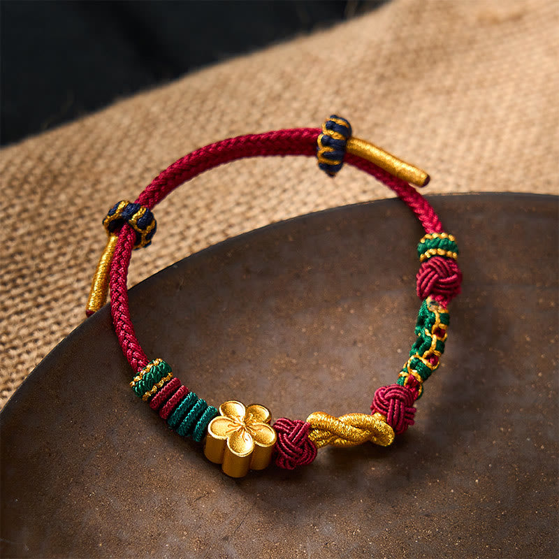 Buddha Stones Hand-Woven Multicolor Cord Chinese Knotting Peach Blossom Luck Couple Bracelet