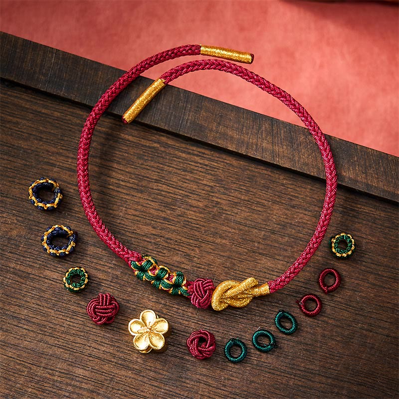 Buddha Stones Hand-Woven Multicolor Cord Chinese Knotting Peach Blossom Luck Couple Bracelet