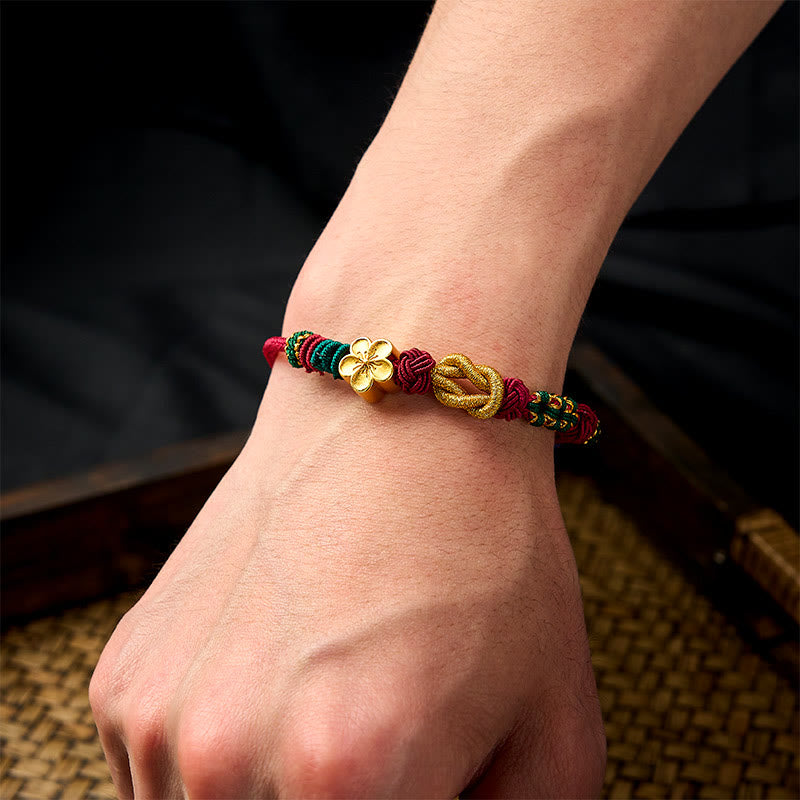 Buddha Stones Hand-Woven Multicolor Cord Chinese Knotting Peach Blossom Luck Couple Bracelet