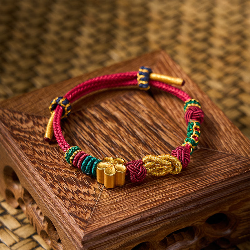 Buddha Stones Hand-Woven Multicolor Cord Chinese Knotting Peach Blossom Luck Couple Bracelet
