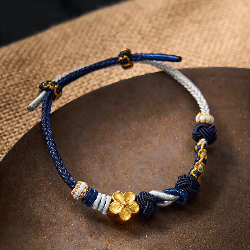 Buddha Stones Hand-Woven Multicolor Cord Chinese Knotting Peach Blossom Luck Couple Bracelet