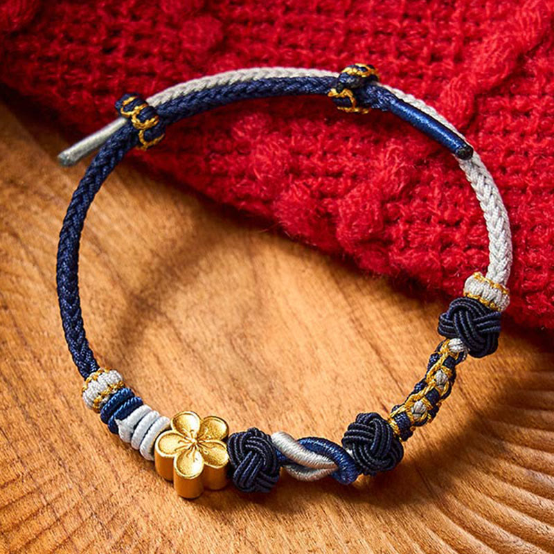 Buddha Stones Hand-Woven Multicolor Cord Chinese Knotting Peach Blossom Luck Couple Bracelet