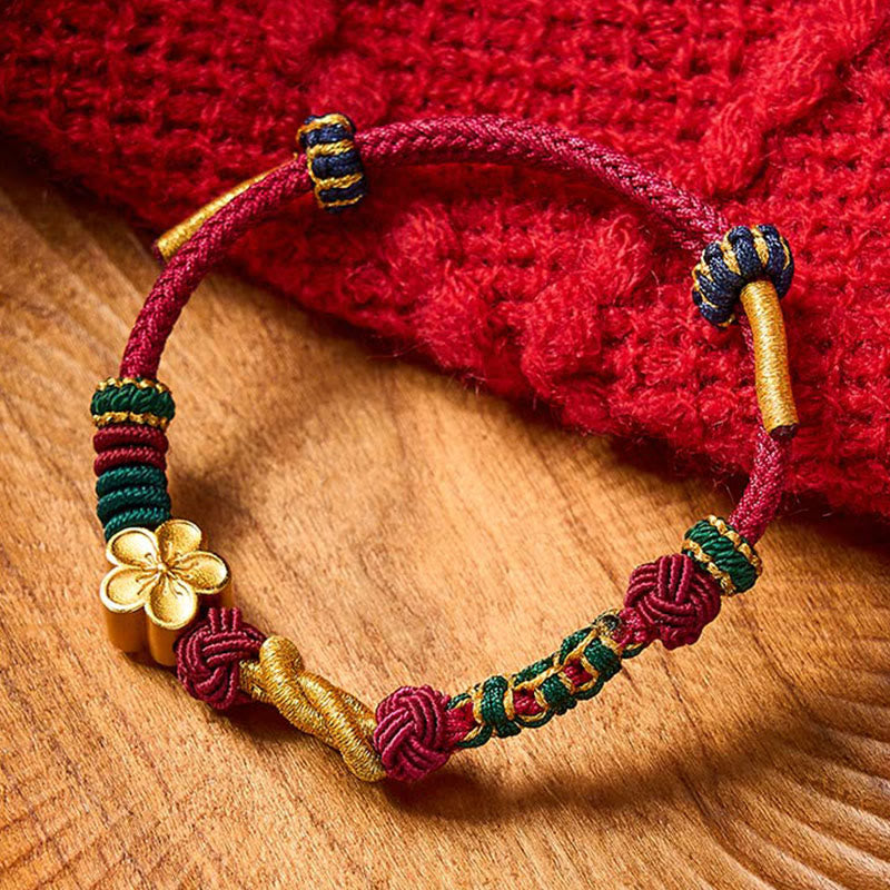 Buddha Stones Hand-Woven Multicolor Cord Chinese Knotting Peach Blossom Luck Couple Bracelet