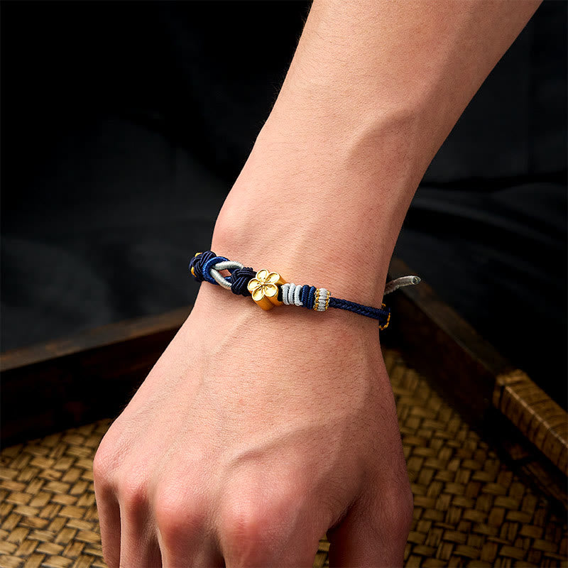Buddha Stones Hand-Woven Multicolor Cord Chinese Knotting Peach Blossom Luck Couple Bracelet