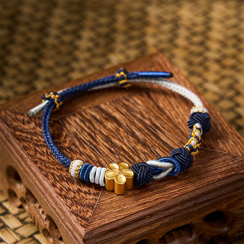 Buddha Stones Hand-Woven Multicolor Cord Chinese Knotting Peach Blossom Luck Couple Bracelet