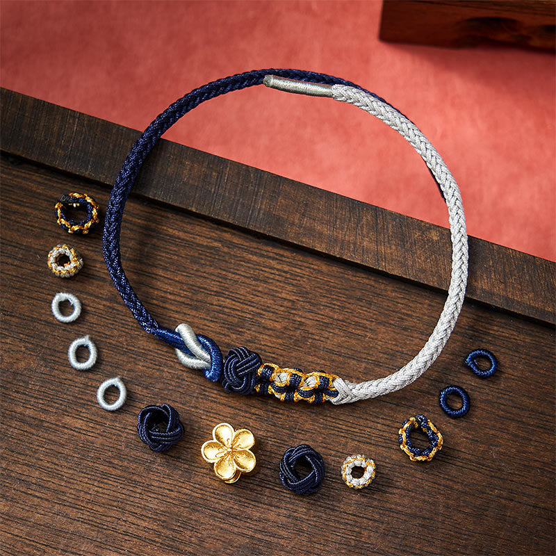 Buddha Stones Hand-Woven Multicolor Cord Chinese Knotting Peach Blossom Luck Couple Bracelet