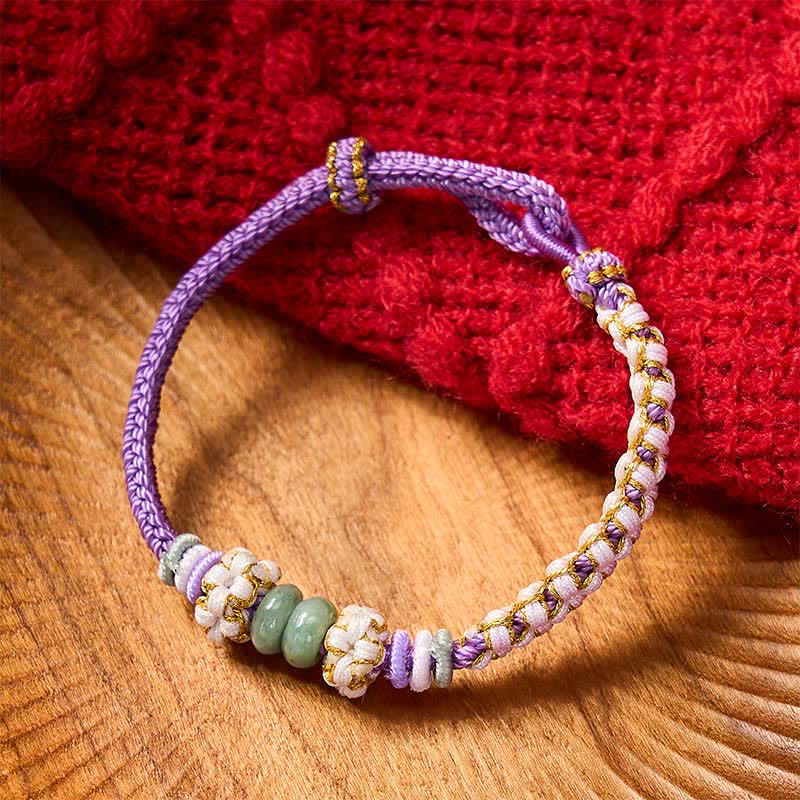 EverestArtstudios Handmade Braided Chinese Knotting Peach Blossoms Jade Luck Adjustable Bracelet