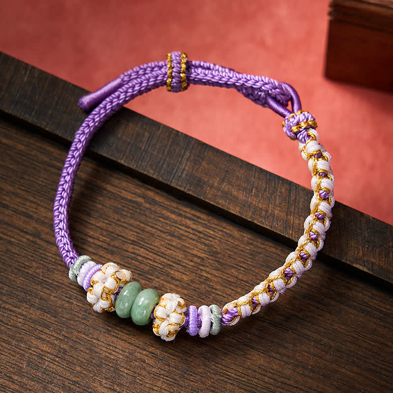 EverestArtstudios Handmade Braided Chinese Knotting Peach Blossoms Jade Luck Adjustable Bracelet