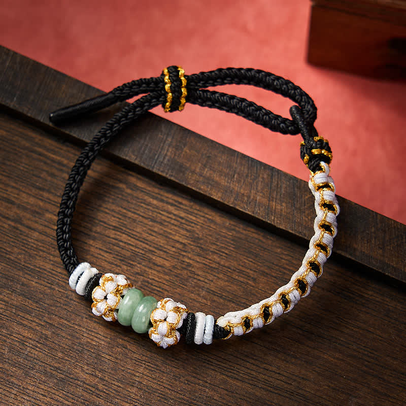 EverestArtstudios Handmade Braided Chinese Knotting Peach Blossoms Jade Luck Adjustable Bracelet