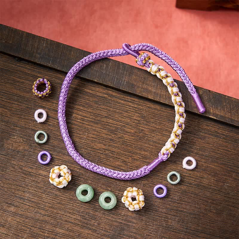 Buddha Stones Handmade Braided Chinese Knotting Peach Blossoms Jade Luck Adjustable Bracelet