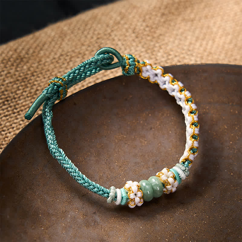 EverestArtstudios Handmade Braided Chinese Knotting Peach Blossoms Jade Luck Adjustable Bracelet