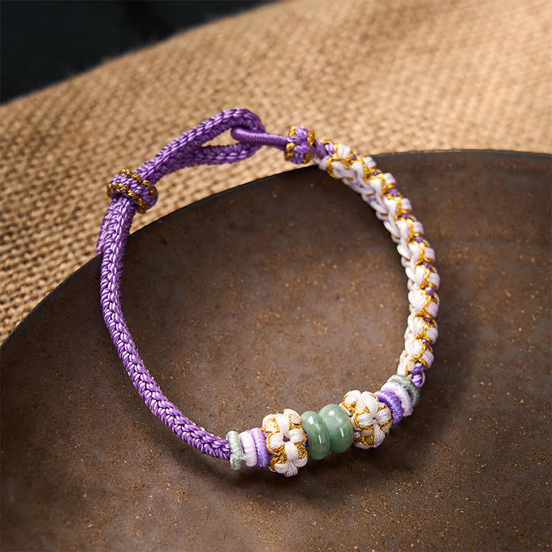 EverestArtstudios Handmade Braided Chinese Knotting Peach Blossoms Jade Luck Adjustable Bracelet