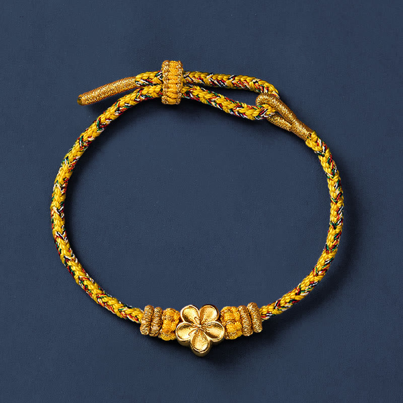 Buddha Stones Yellow Braided Rope Flower Rootedness Bracelet
