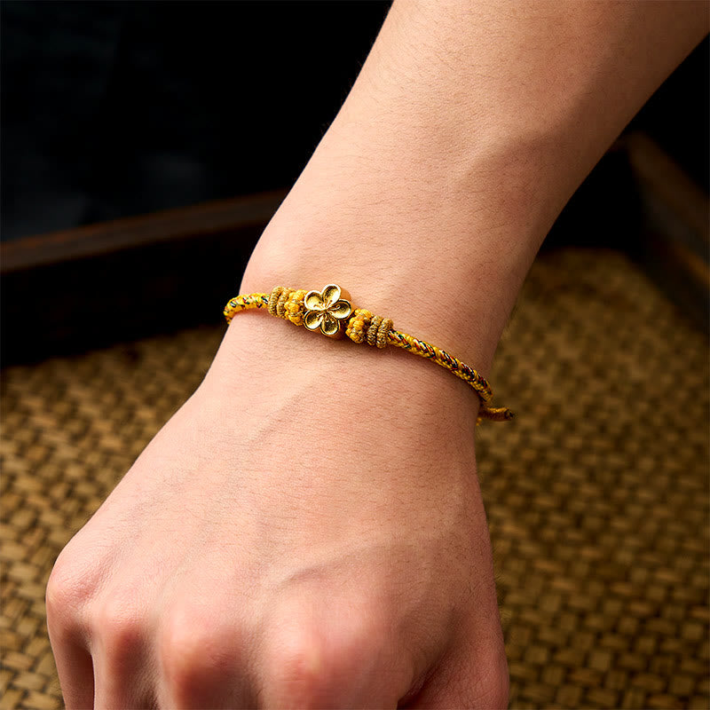 Buddha Stones Yellow Braided Rope Flower Rootedness Bracelet