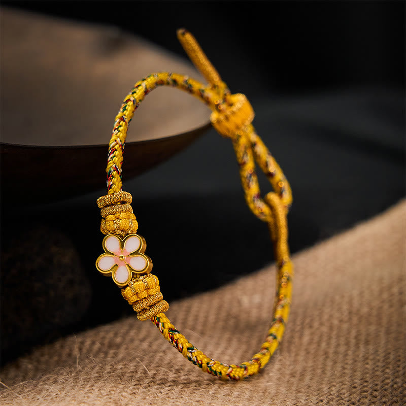 Buddha Stones Yellow Braided Rope Flower Rootedness Bracelet