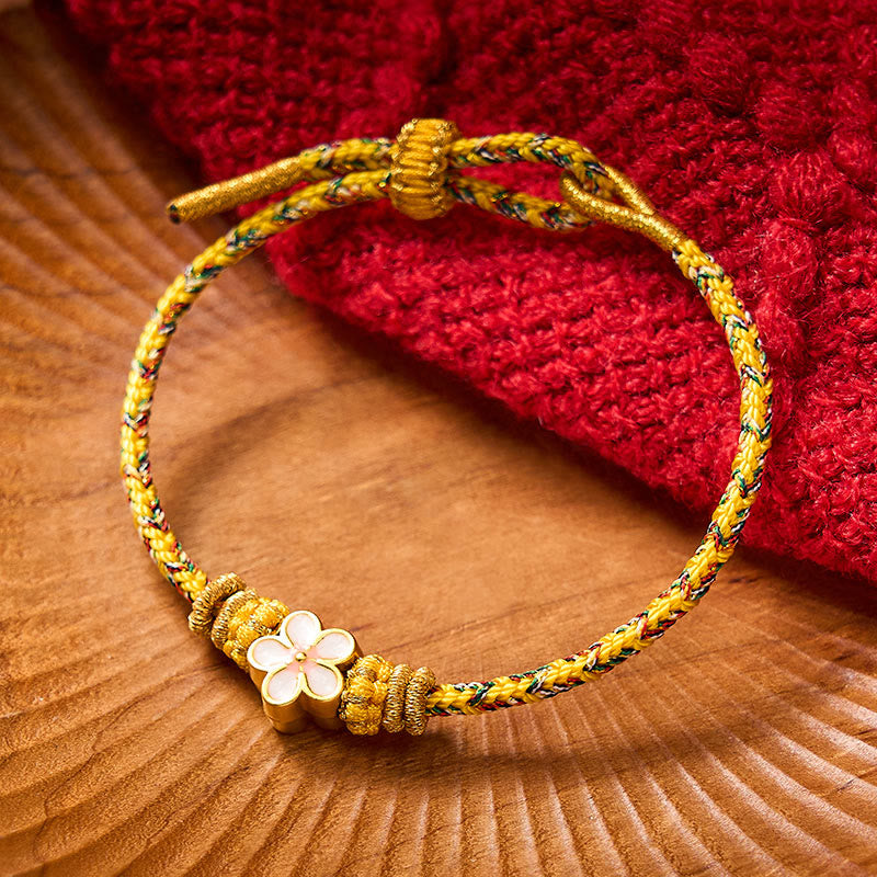 Buddha Stones Yellow Braided Rope Flower Rootedness Bracelet