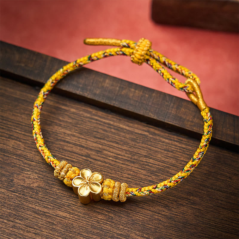 Buddha Stones Yellow Braided Rope Flower Rootedness Bracelet